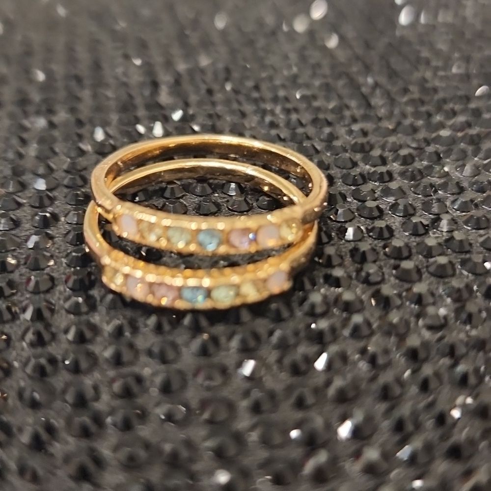 Icing Rainbow‎ Gold Double Band Rings - Picture 3 of 7